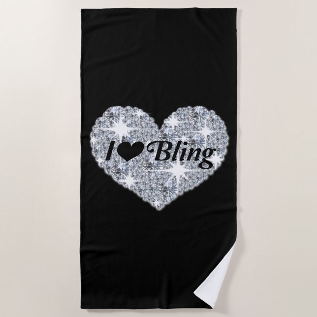 Glam I love Bling silver diamond glitter heart  Beach Towel (Front)