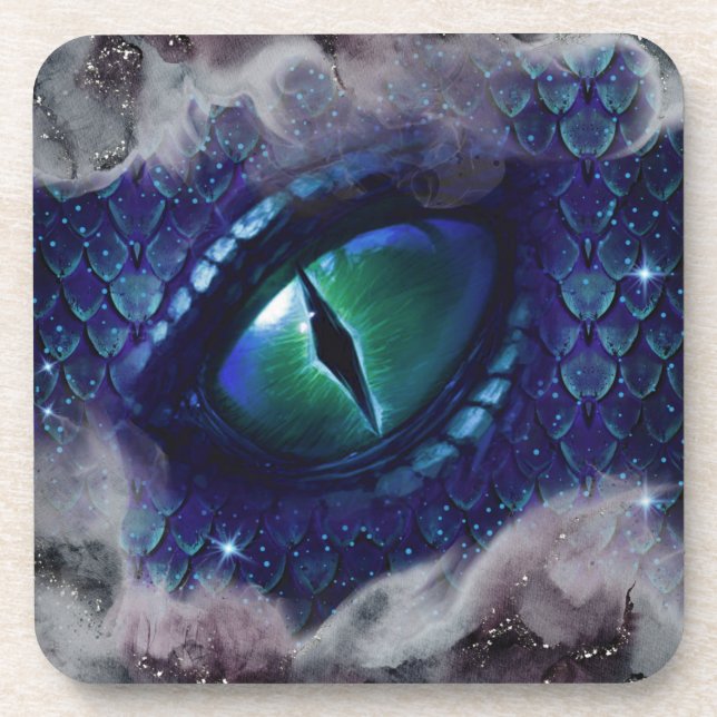 Glam Ink Gothic Blue Medieval Dragon Coaster (Front)