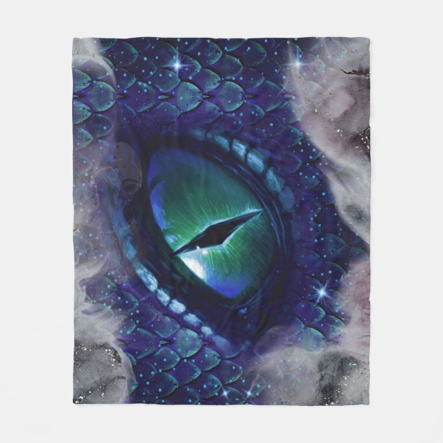 Glam Ink Gothic Blue Medieval Dragon Fleece Blanket (Front)