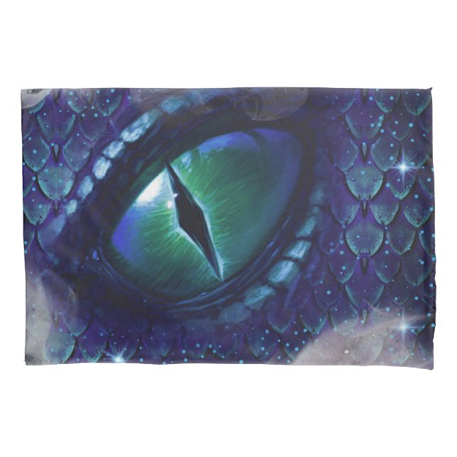 Glam Ink Gothic Blue Medieval Dragon Pillowcase (Front-Left)