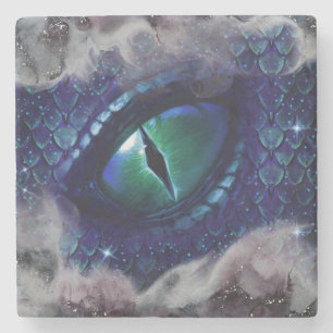 Glam Ink Gothic Blue Medieval Dragon Stone Coaster