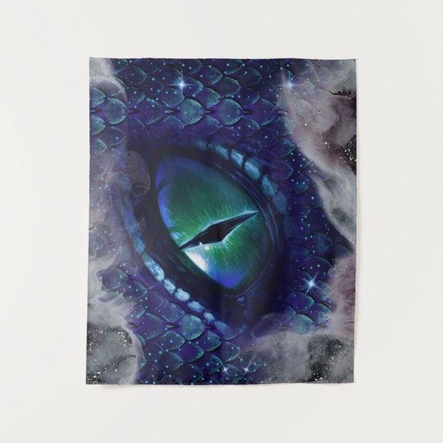 Glam Ink Gothic Blue Medieval Dragon Tapestry (Front)