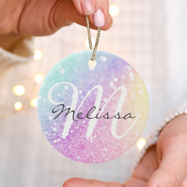 Glam Iridescent Glitter Personalized Colourful Ceramic Ornament (Creator Uploaded)