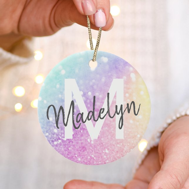 Glam Iridescent Glitter Personalized Colourful Ceramic Ornament (Creator Uploaded)