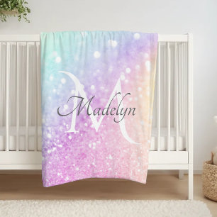Glam Iridescent Glitter Personalized Colourful Fleece Blanket