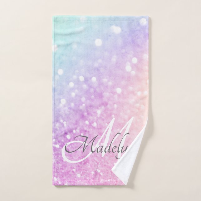 Glam Iridescent Glitter Personalized Colourful Hand Towel (Hand Towel)