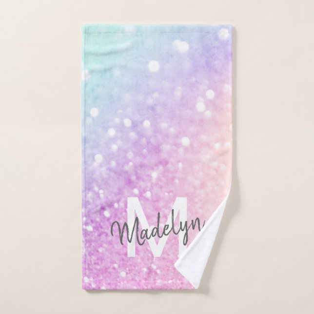 Glam Iridescent Glitter Personalized Colourful Hand Towel (Hand Towel)