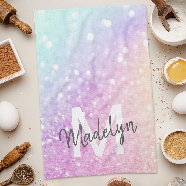 Glam Iridescent Glitter Personalized Colourful Kitchen Towel (Creator Uploaded)