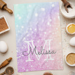 Glam Iridescent Glitter Personalized Colourful Kitchen Towel<br><div class="desc">Easily personalize this elegant colourful bokeh glitter pattern with your custom name and/or monogram.</div>