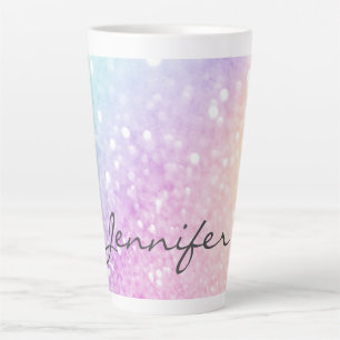 Glam Iridescent Glitter Personalized Colourful Latte Mug