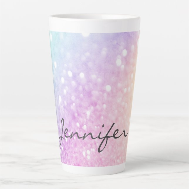 Glam Iridescent Glitter Personalized Colourful Latte Mug (Front)
