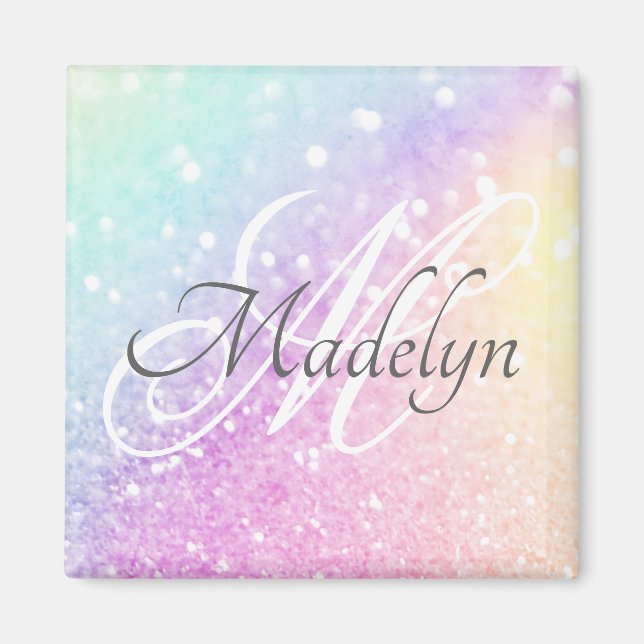 Glam Iridescent Glitter Personalized Colourful Magnet (Front)