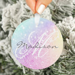 Glam Iridescent Glitter Personalized Colourful Ornament<br><div class="desc">Easily personalize this elegant colourful bokeh glitter pattern with your custom name and/or monogram.</div>