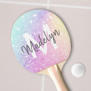 Glam Iridescent Glitter Personalized Colourful Ping Pong Paddle