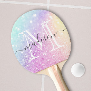 Glam Iridescent Glitter Personalized Colourful Ping Pong Paddle