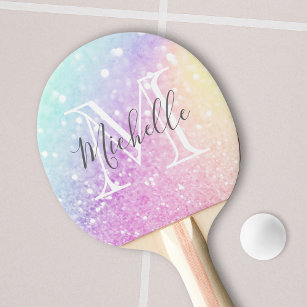 Glam Iridescent Glitter Personalized Colourful Ping Pong Paddle