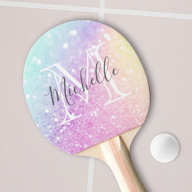 Glam Iridescent Glitter Personalized Colourful Ping Pong Paddle (Creator Uploaded)