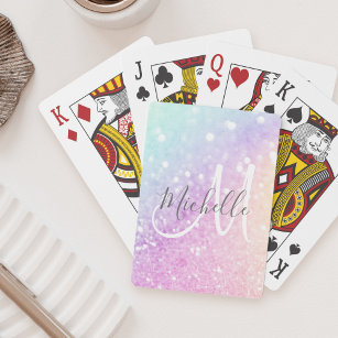 Glam Iridescent Glitter Personalized Colourful Playing Cards