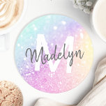 Glam Iridescent Glitter Personalized Colourful Round Paper Coaster<br><div class="desc">Easily personalize this elegant colourful bokeh glitter pattern with your custom name and/or monogram.</div>
