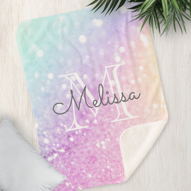 Glam Iridescent Glitter Personalized Colourful Sherpa Blanket (Creator Uploaded)