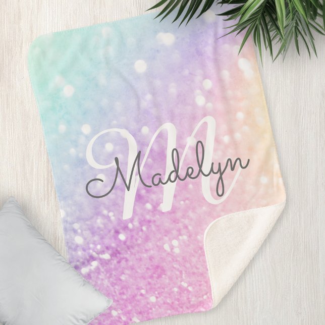 Glam Iridescent Glitter Personalized Colourful Sherpa Blanket (Creator Uploaded)