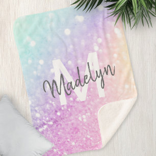 Glam Iridescent Glitter Personalized Colourful Sherpa Blanket