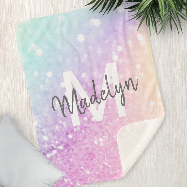 Glam Iridescent Glitter Personalized Colourful Sherpa Blanket (Creator Uploaded)