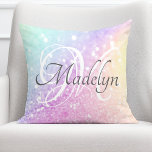 Glam Iridescent Glitter Personalized Colourful Throw Pillow<br><div class="desc">Easily personalize this elegant colourful bokeh glitter pattern with your custom name and/or monogram.</div>