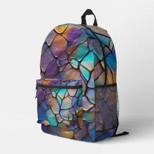 Glam Iridescent Opal Gemstone Stained Glass   Printed Backpack