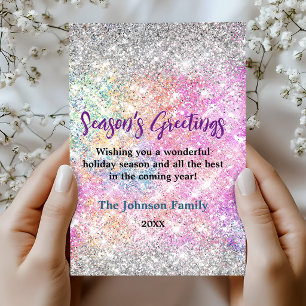 Glam Iridescent Pink Silver Glitter Holidays