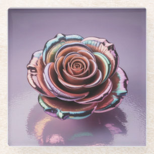 Glam Iridescent Rose Gold Glass Coaster