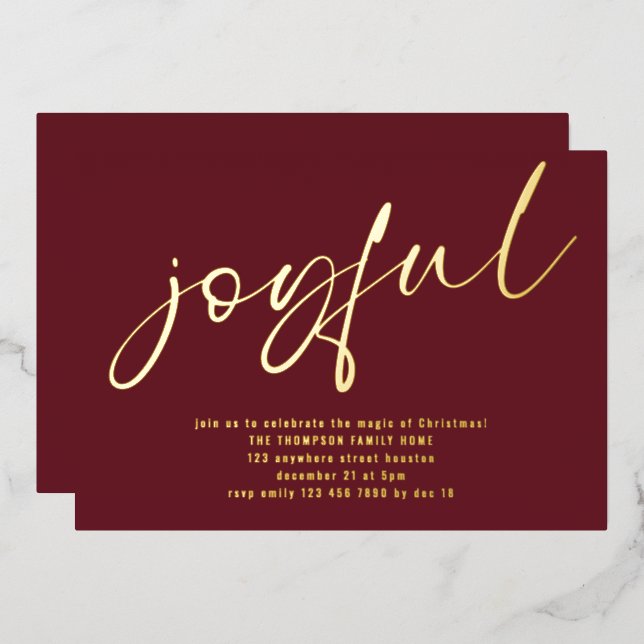 Glam Joyful Script Christmas Party Burgundy Real  (Front/Back)