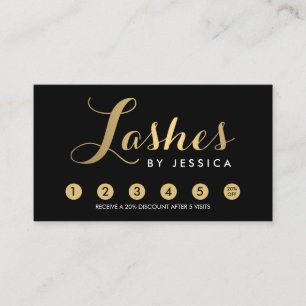 Glam Lashes Script Text Gold/Black Loyalty Card