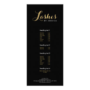 Glam Lashes Script Text Gold/Black Rack Card