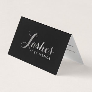 Glam Lashes Script Text Silver/Black Aftercare Business Card