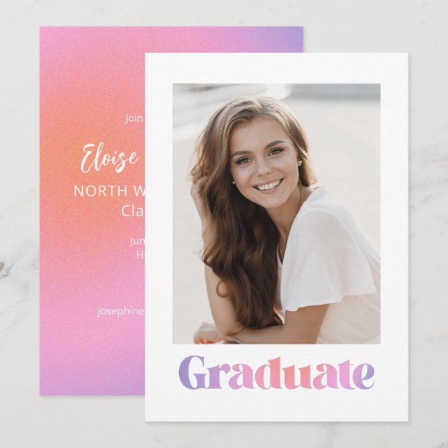 Glam Lavender Pink Gradient Photo Graduation Party Invitation (Front/Back)