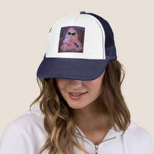 Glam Lazy Cat in Sunglasses with Sparkly Drink Trucker Hat
