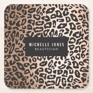 Glam Leopard Animal Print Square Paper Coaster