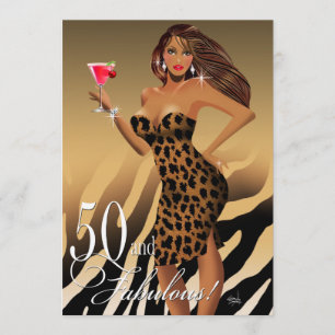 Glam Leopard Bombshell 50th Birthday tan Invitation