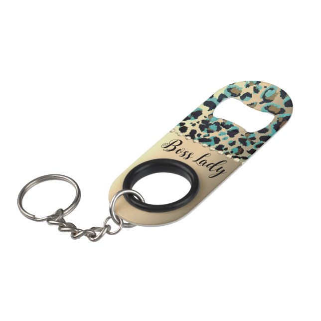 "Glam Leopard Boss Lady   Keychain Bottle Opener (Front Angled)