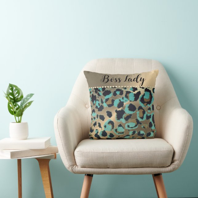 "Glam Leopard Boss Lady  Throw Pillow (Chair)