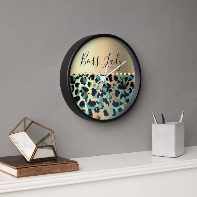 Glam Leopard Gold Metallic Boss Lady     Clock (Office)