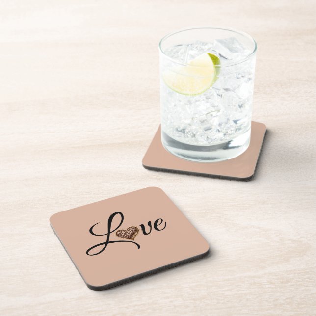Glam Leopard Heart Love Design Coaster (Right Side)