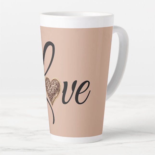 Glam Leopard Heart Love Design Latte Mug (Right Angle)