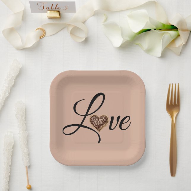 Glam Leopard Heart Love Design Paper Plate (Wedding)