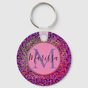 Glam Leopard Pink and Purple Monogram    Keychain