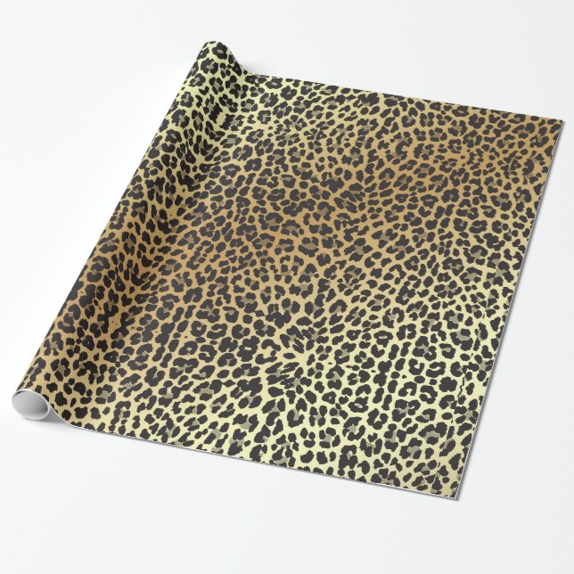 Glam Leopard Print and Faux Gold Foil Wrapping Paper (Unrolled)