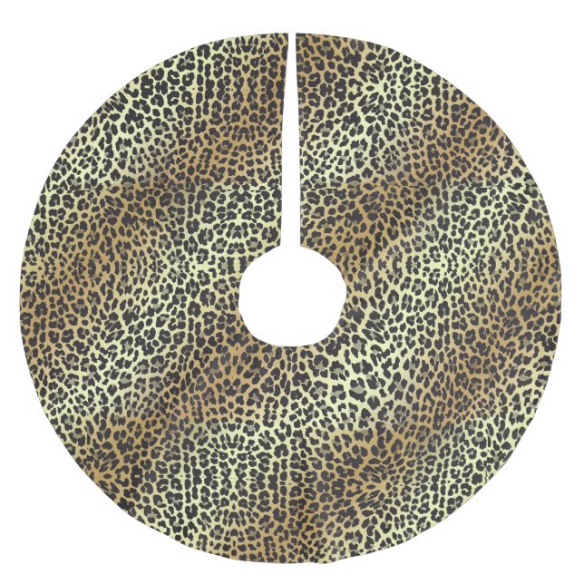 Glam Leopard Print and Gold Foil Brushed Polyester Tree Skirt (Front)