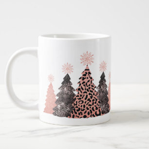 Glam Leopard Print Christmas Trees Large Coffee Mug