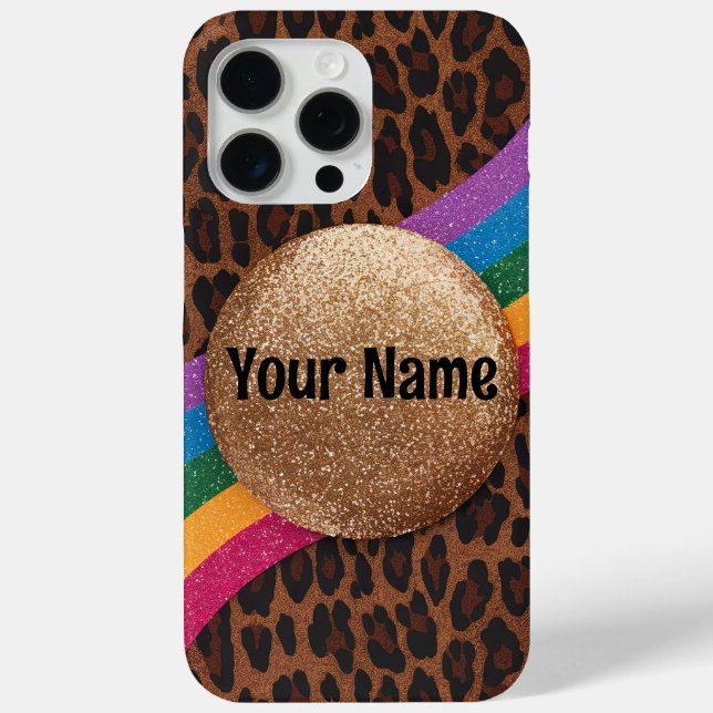 Glam Leopard Print with Glitter Rainbow  Case-Mate iPhone Case (Back)